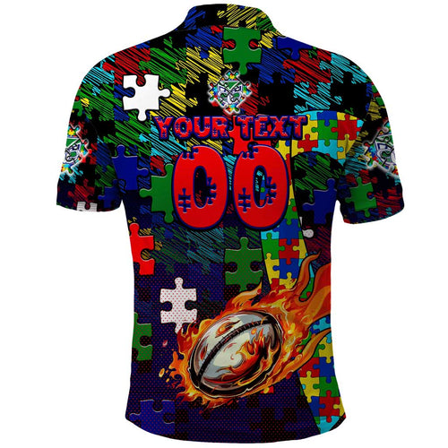 New Zealand Warriors Autism Awareness Polo Shirt Puzzle Flames Rugby Ball