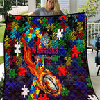 New Zealand Warriors Autism Awareness Quilt Puzzle Flames Rugby Ball