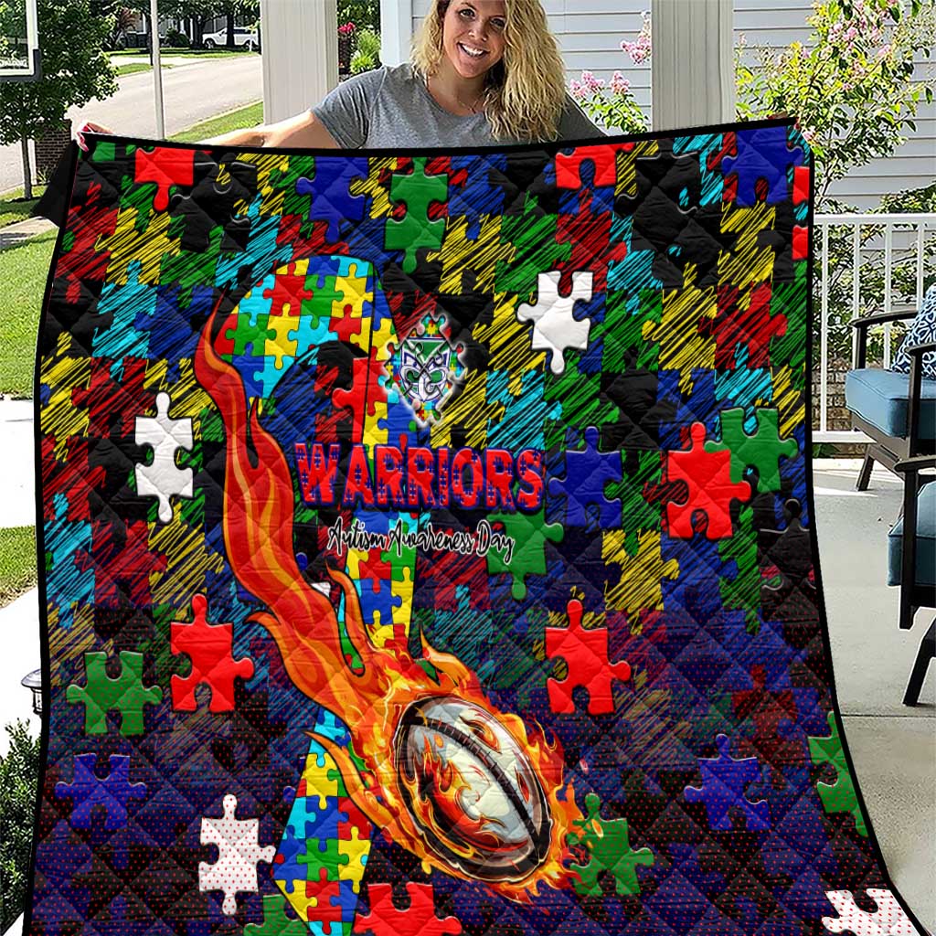 New Zealand Warriors Autism Awareness Quilt Puzzle Flames Rugby Ball