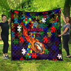 New Zealand Warriors Autism Awareness Quilt Puzzle Flames Rugby Ball