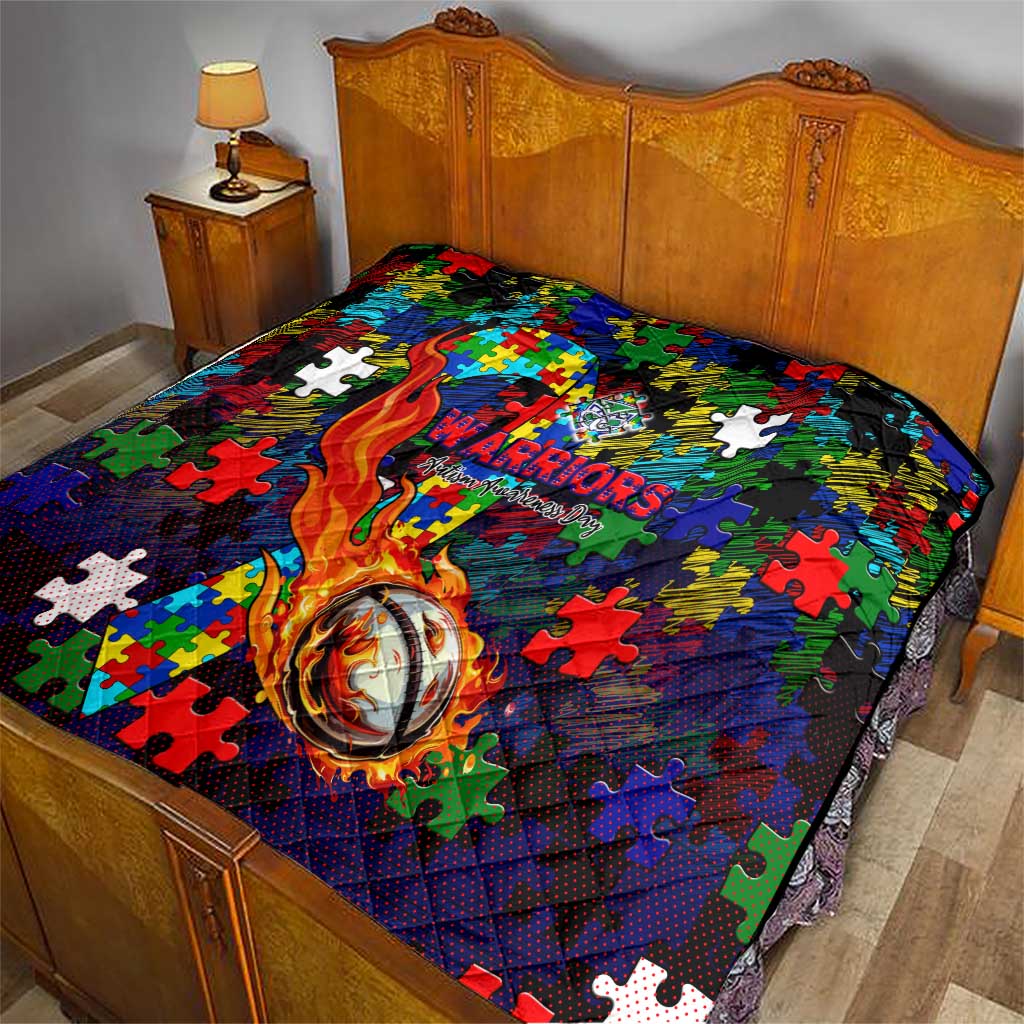 New Zealand Warriors Autism Awareness Quilt Puzzle Flames Rugby Ball