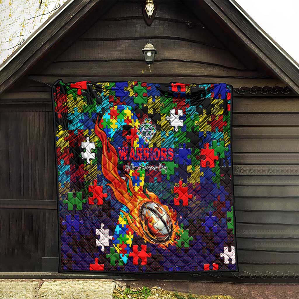 New Zealand Warriors Autism Awareness Quilt Puzzle Flames Rugby Ball