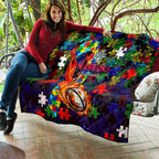 New Zealand Warriors Autism Awareness Quilt Puzzle Flames Rugby Ball