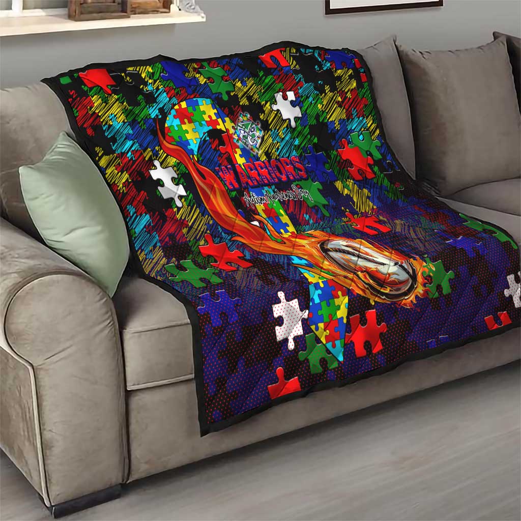 New Zealand Warriors Autism Awareness Quilt Puzzle Flames Rugby Ball