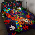 New Zealand Warriors Autism Awareness Quilt Bed Set Puzzle Flames Rugby Ball