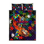 New Zealand Warriors Autism Awareness Quilt Bed Set Puzzle Flames Rugby Ball