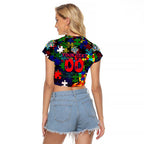 New Zealand Warriors Autism Awareness Raglan Cropped T Shirt Puzzle Flames Rugby Ball