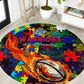 New Zealand Warriors Autism Awareness Round Carpet Puzzle Flames Rugby Ball