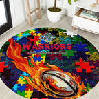 New Zealand Warriors Autism Awareness Round Carpet Puzzle Flames Rugby Ball