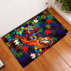 New Zealand Warriors Autism Awareness Rubber Doormat Puzzle Flames Rugby Ball