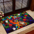 New Zealand Warriors Autism Awareness Rubber Doormat Puzzle Flames Rugby Ball