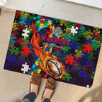 New Zealand Warriors Autism Awareness Rubber Doormat Puzzle Flames Rugby Ball