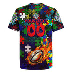 New Zealand Warriors Autism Awareness Rugby Jersey Puzzle Flames Rugby Ball