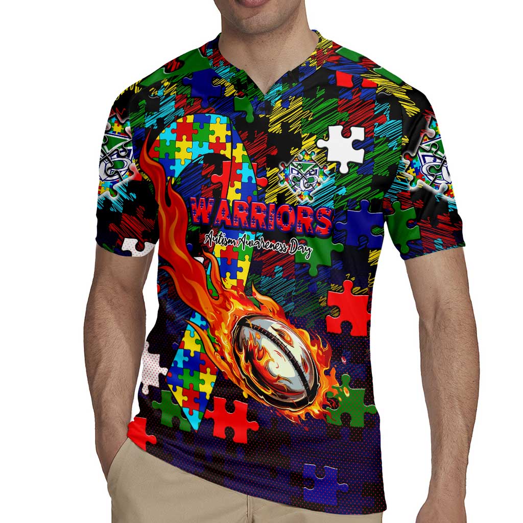 New Zealand Warriors Autism Awareness Rugby Jersey Puzzle Flames Rugby Ball