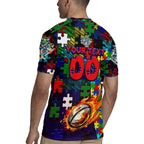 New Zealand Warriors Autism Awareness Rugby Jersey Puzzle Flames Rugby Ball