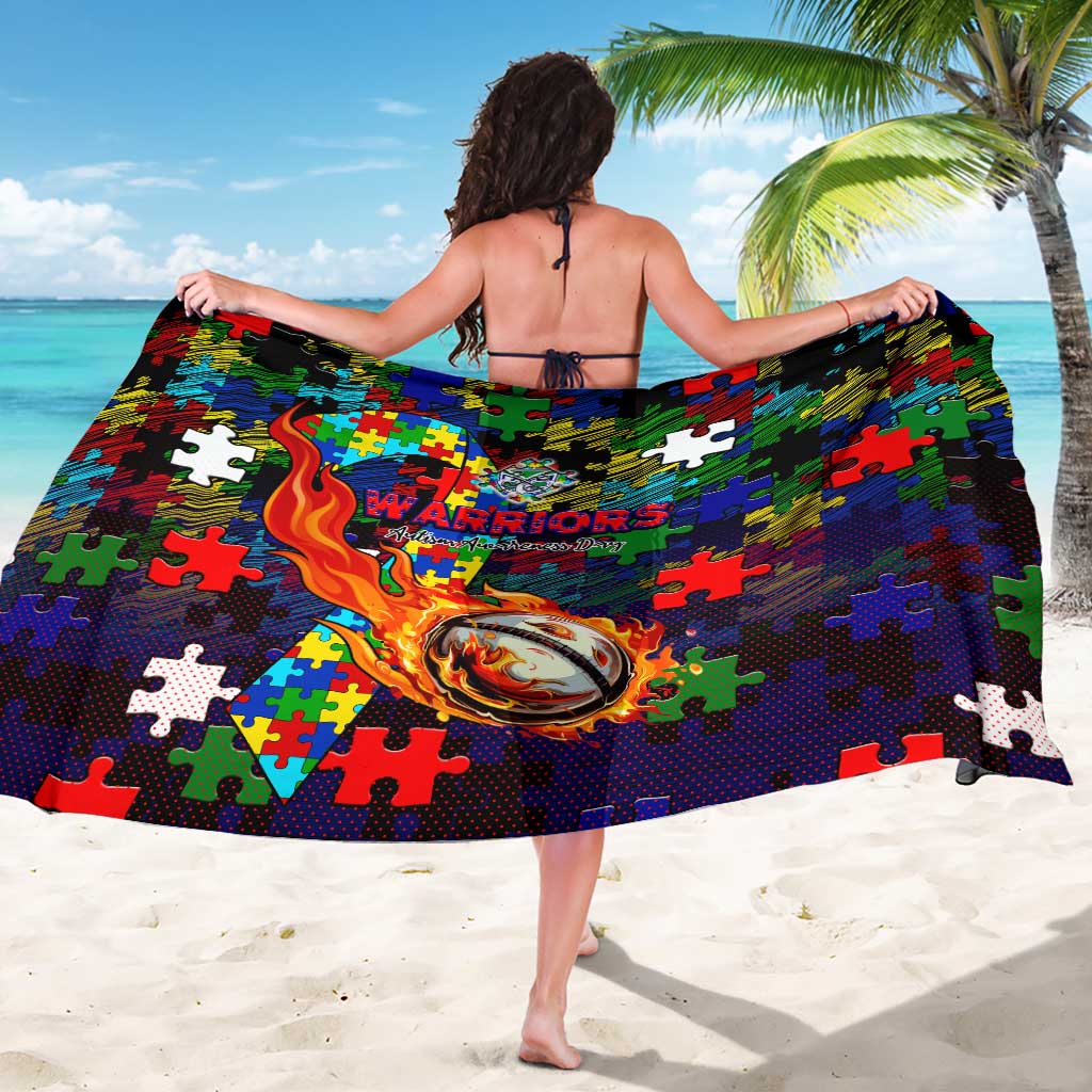 New Zealand Warriors Autism Awareness Sarong Puzzle Flames Rugby Ball