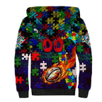 New Zealand Warriors Autism Awareness Sherpa Hoodie Puzzle Flames Rugby Ball