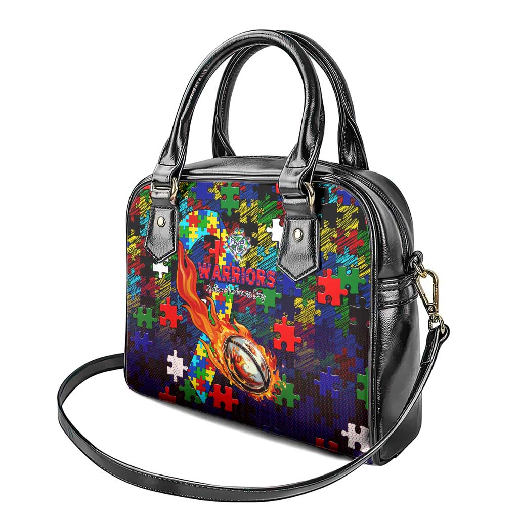 New Zealand Warriors Autism Awareness Shoulder Handbag Puzzle Flames Rugby Ball