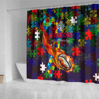 New Zealand Warriors Autism Awareness Shower Curtain Puzzle Flames Rugby Ball
