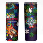 New Zealand Warriors Autism Awareness Skinny Tumbler Puzzle Flames Rugby Ball