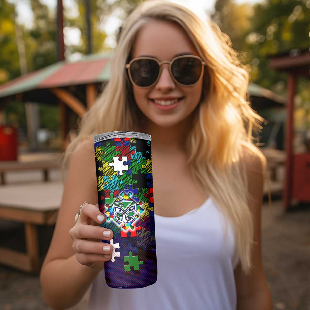 New Zealand Warriors Autism Awareness Skinny Tumbler Puzzle Flames Rugby Ball