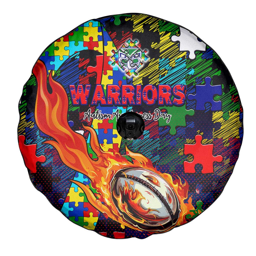 New Zealand Warriors Autism Awareness Spare Tire Cover Puzzle Flames Rugby Ball
