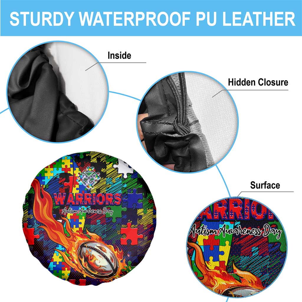 New Zealand Warriors Autism Awareness Spare Tire Cover Puzzle Flames Rugby Ball