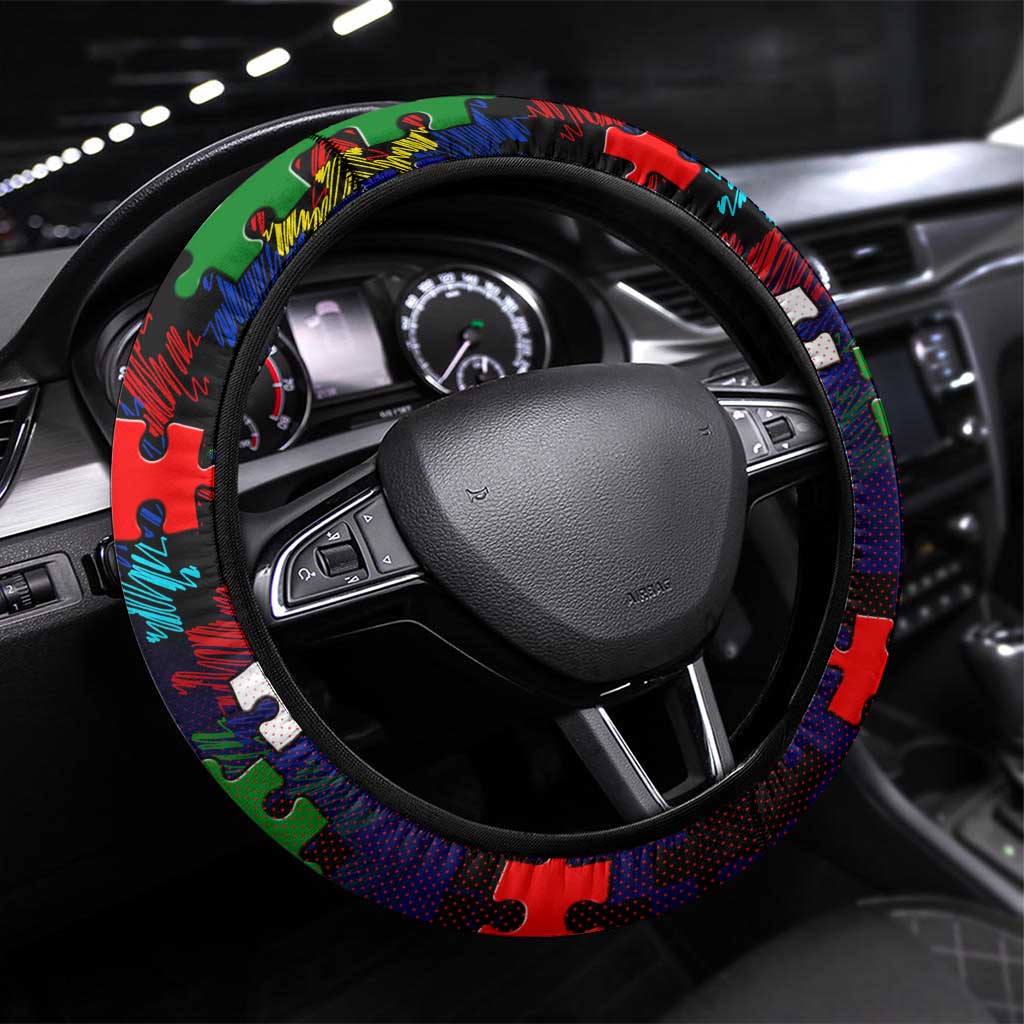 New Zealand Warriors Autism Awareness Steering Wheel Cover Puzzle Flames Rugby Ball