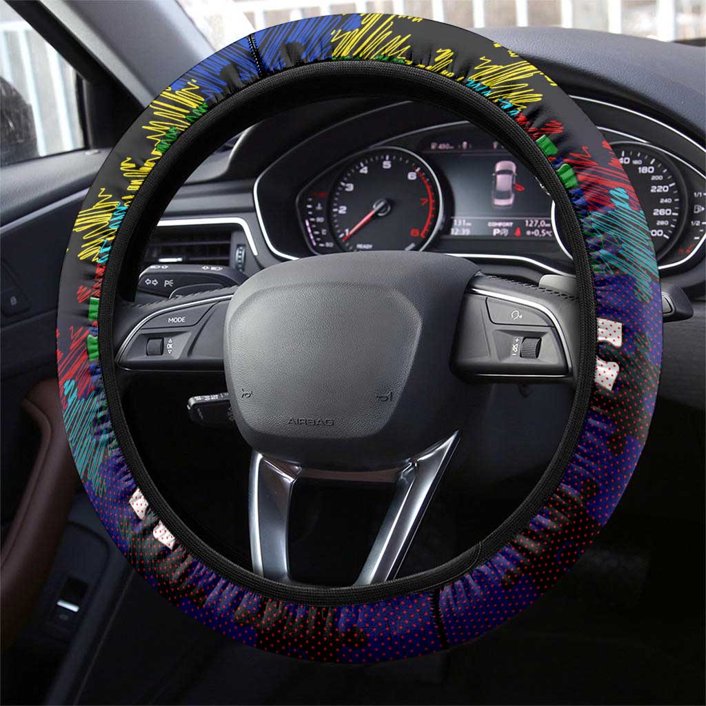 New Zealand Warriors Autism Awareness Steering Wheel Cover Puzzle Flames Rugby Ball