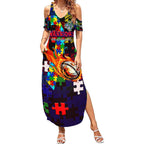New Zealand Warriors Autism Awareness Summer Maxi Dress Puzzle Flames Rugby Ball