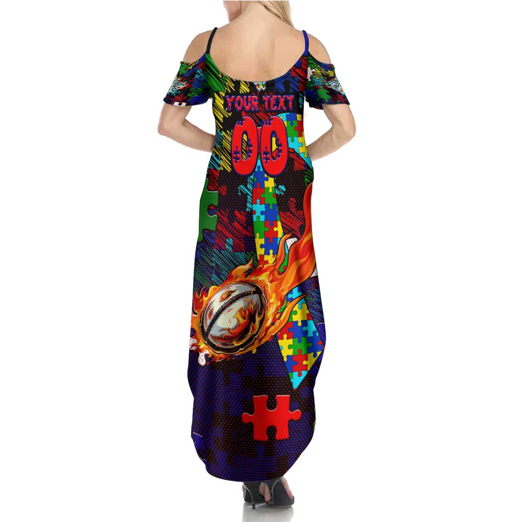 New Zealand Warriors Autism Awareness Summer Maxi Dress Puzzle Flames Rugby Ball