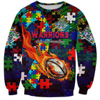 New Zealand Warriors Autism Awareness Sweatshirt Puzzle Flames Rugby Ball