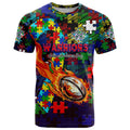 New Zealand Warriors Autism Awareness T Shirt Puzzle Flames Rugby Ball
