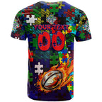 New Zealand Warriors Autism Awareness T Shirt Puzzle Flames Rugby Ball