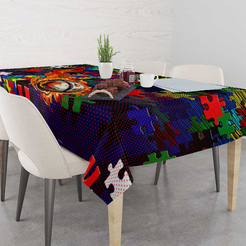 New Zealand Warriors Autism Awareness Tablecloth Puzzle Flames Rugby Ball
