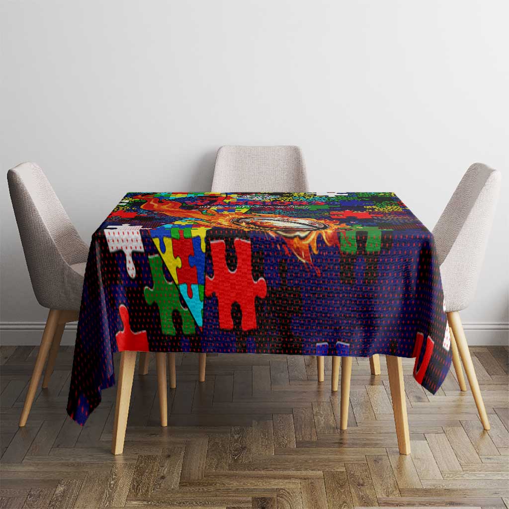 New Zealand Warriors Autism Awareness Tablecloth Puzzle Flames Rugby Ball