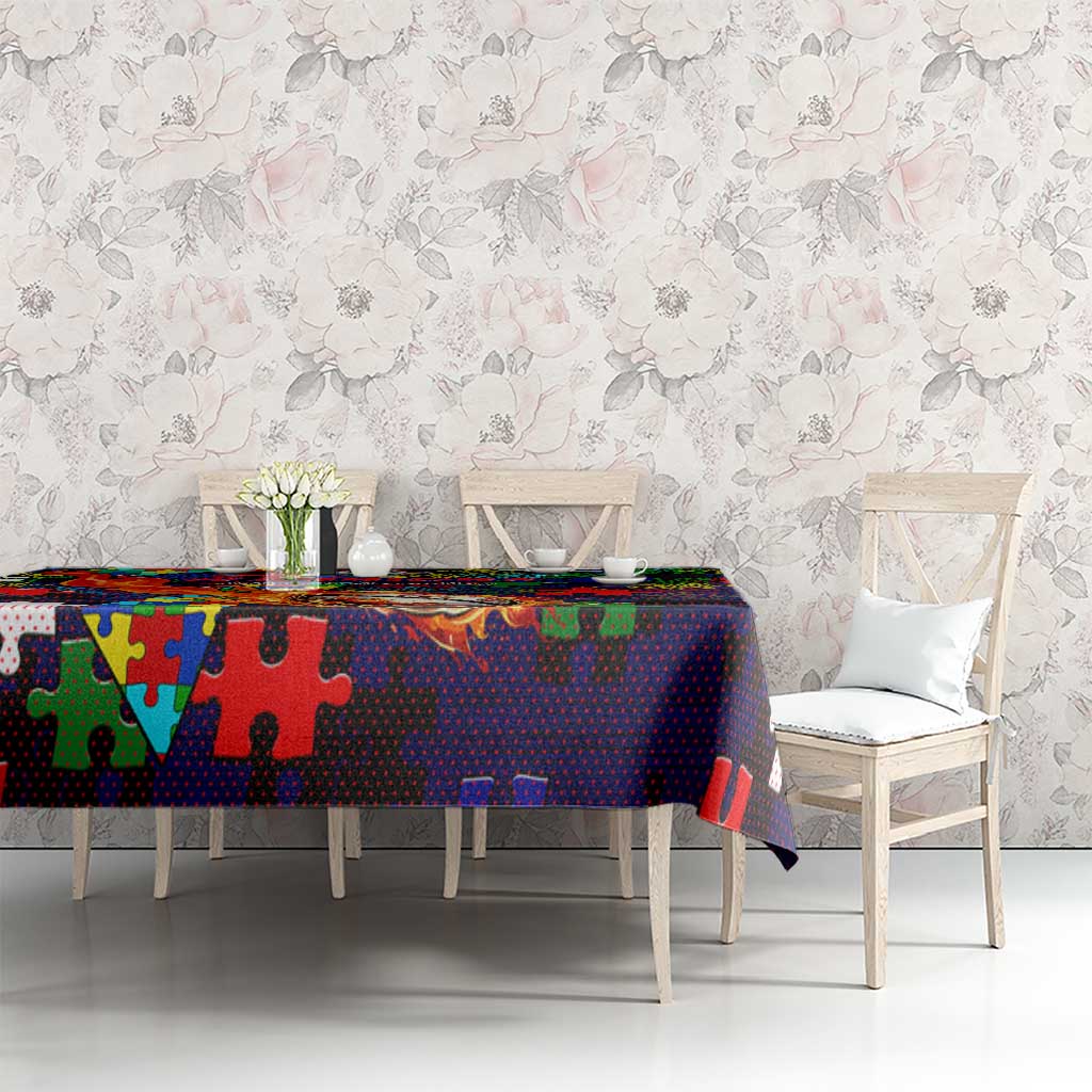 New Zealand Warriors Autism Awareness Tablecloth Puzzle Flames Rugby Ball