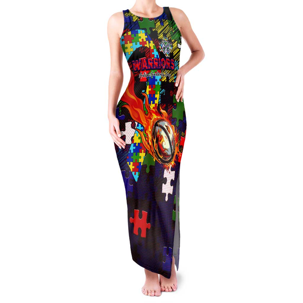 New Zealand Warriors Autism Awareness Tank Maxi Dress Puzzle Flames Rugby Ball