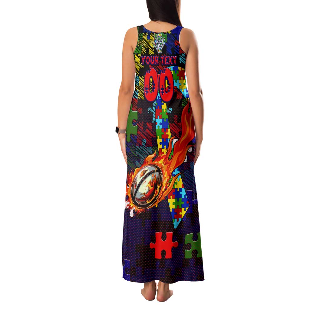 New Zealand Warriors Autism Awareness Tank Maxi Dress Puzzle Flames Rugby Ball