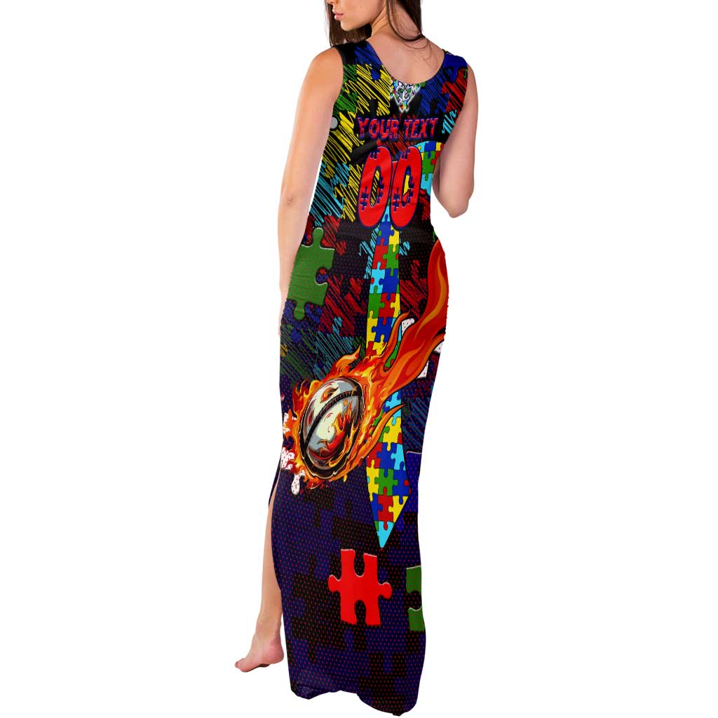 New Zealand Warriors Autism Awareness Tank Maxi Dress Puzzle Flames Rugby Ball