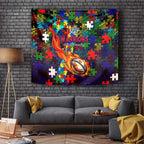 New Zealand Warriors Autism Awareness Tapestry Puzzle Flames Rugby Ball