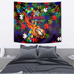 New Zealand Warriors Autism Awareness Tapestry Puzzle Flames Rugby Ball