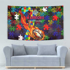 New Zealand Warriors Autism Awareness Tapestry Puzzle Flames Rugby Ball
