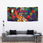 New Zealand Warriors Autism Awareness Tapestry Puzzle Flames Rugby Ball