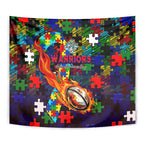 New Zealand Warriors Autism Awareness Tapestry Puzzle Flames Rugby Ball