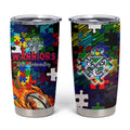 New Zealand Warriors Autism Awareness Tumbler Cup Puzzle Flames Rugby Ball