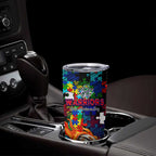 New Zealand Warriors Autism Awareness Tumbler Cup Puzzle Flames Rugby Ball