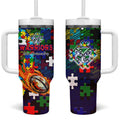 New Zealand Warriors Autism Awareness Tumbler With Handle Puzzle Flames Rugby Ball