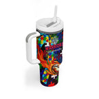 New Zealand Warriors Autism Awareness Tumbler With Handle Puzzle Flames Rugby Ball