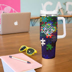 New Zealand Warriors Autism Awareness Tumbler With Handle Puzzle Flames Rugby Ball